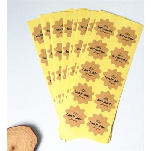 1000pcs/lot Cute Flower Shape "Handmade For You" Kraft Paper Seal Stickers Cake Packaging Sealing Label DIY Gift Stickers