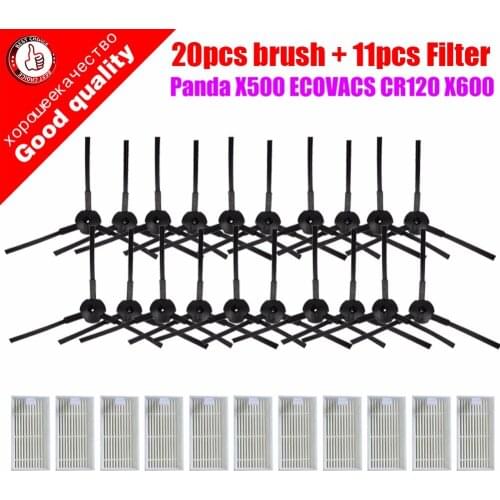 31pcs/lot 20pcs side brush(10 pair)+11pcs HEPA filters bursh for ecovacs CR120 X500 X600 panda X500 filter Promaster Robot 2712