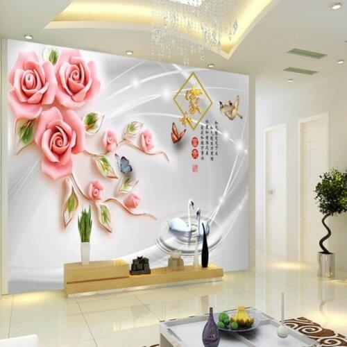 Dropship Fatman 3d Embossed Wallpaper Jade Carving Rose Floral Wallpaper Living Room Custom Mural Wallpaper Papel De Parede