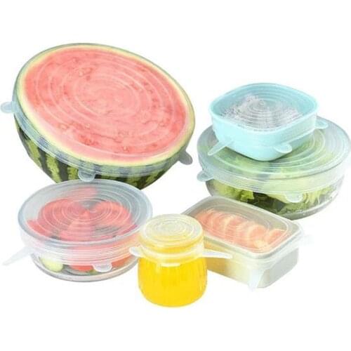 6Pcs Food Fresh Microwave Cover Universal Food Silicone Cover Protector Stretch Bowl Pot Lids Cover Pan Case Kitchen Accessories