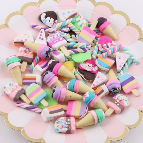 60PC Cheaper Mix Polymer Clay Ice Cream Sweet Tube Cake Candy Christmas Tree Decor Ornament For New Year Xmas Party Kids Gift