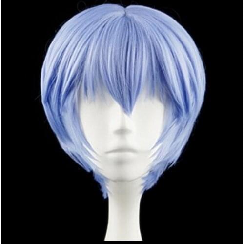 Anime EVA Ayanami Rei Cosplay Wig Short Light Blue Heat Resistant Synthetic Hair Wig + Wig Cap
