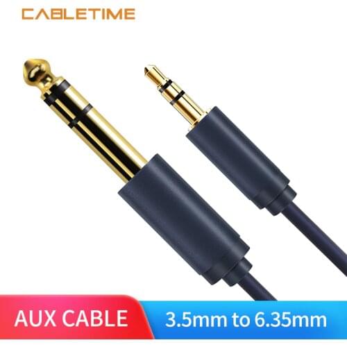 Cabletime 3.5mm to 6.35mm Audio Cable Gold-Plated Male to Male Stereo AUX Audio Cable For Amplifier Mixer Cord Microphone N054