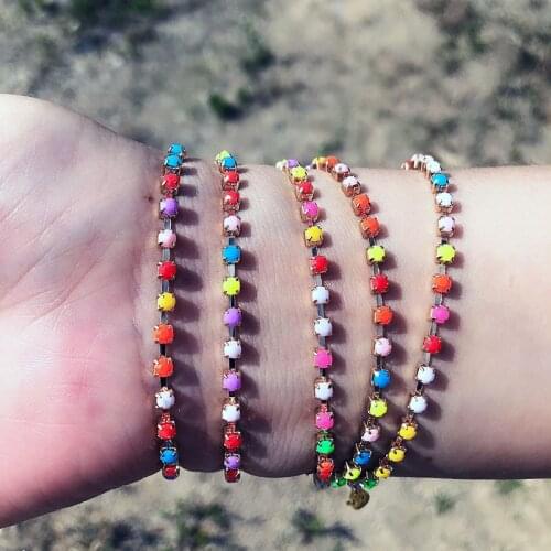 Shiny Multicolor Rhinestone Bracelet for Women Bohemian Long Bangle Bracelet Fashion Accessories Gold Bransoletki Damskie 2021