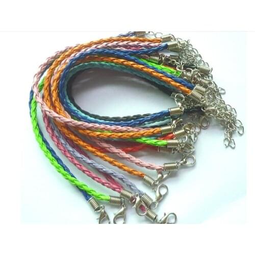 3.5MM Black color leather cord Bracelets with Lobster Claw Clasp and Extension Chain for Handmade bracelet