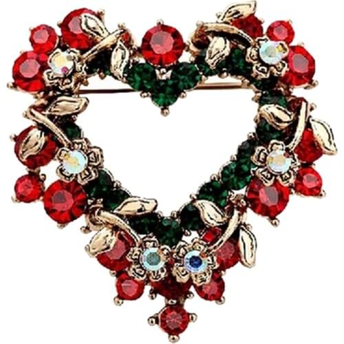Fashion Unisex Heart Garland Rhinestone Snowman Christmas Brooch Pin Xmas Gift