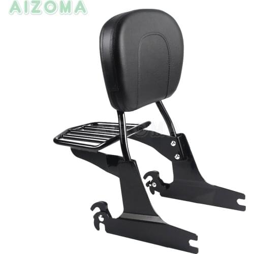 Motorcycle Black Rear Backrest Sissy Bar Rack Luggage Holder Cushion Pad w/Reflector For Harley Dyna FXD FLD 2008 2009 2010-Up