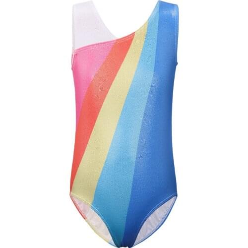 BAOHULU Tank Gym Leotards Kids Shiny Sleeveless Gymnastics Leotards for Girls Rainbow Ballet Dance Kid Training Bodysuits