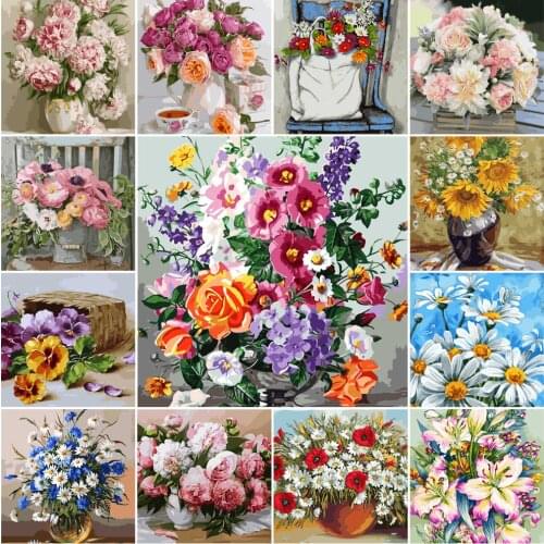 Flower Paintings By Numbers Set Frameless Drawing By Numbers 50x40cm 28 Colors DIY Handicraft Diff:5 Stars VA-1245