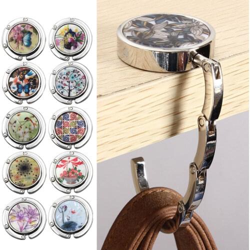 Creative Metal Portable Handbag Folding Hanger Holder Hook Round Shell Purse Bag Hangers Magic Table Hooks Hanging 18 Colors