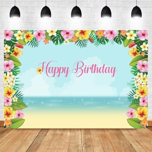 Mocsicka Birthday Beach Backdrop Girls Birthday Party Banner Seaside Floral Background Tropical Beach Photography Background