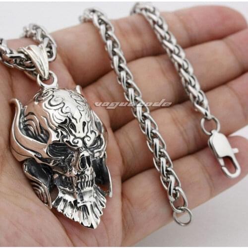 Punk Rocker Fashion Skull Pendant Solid 925 Sterling Silver Cool Mens Biker Big King Vampire Demon SkullPendant 8Q001