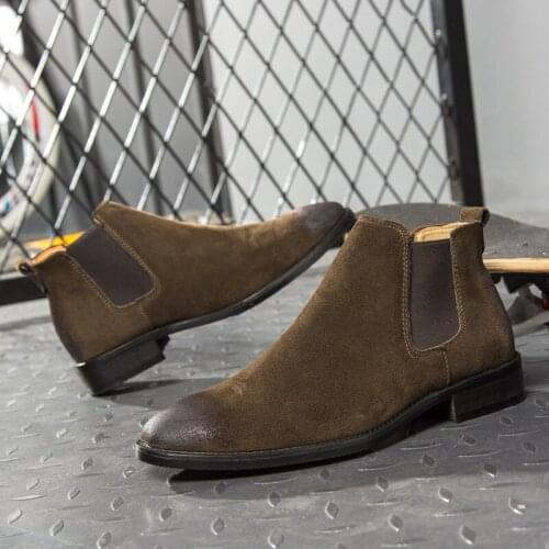 Movechain Fashion Mens Genuine Leather High-top Shoes Mens Suede Leather Chelsea Boots Men Ankle Boots Flats