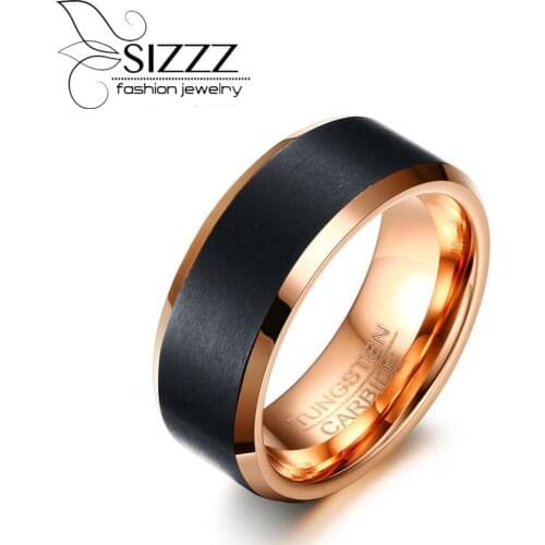 SIZZZ 8MM Wide 14.7G Weight Factory direct tungsten gold ring black rose gold ring for men