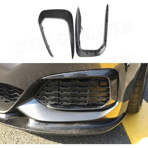 1 Series Dry Carbon Fiber Front Fog Lamp Air vent Trims Knife Fangs Strips for BMW F20 M Sport M135i M140i Hatchback 2016 - 2018