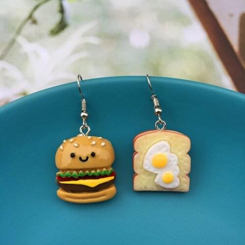 Creative Delicious Cartoon Food Hamburg Bread Asymmetric Earrings for Women Girl Funny Pizza Dangle Earrings Christmas Jewelry