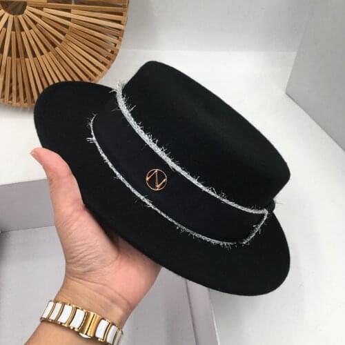Panama The new black flat hat Female celebrities hat ins tide restoring ancient ways wool fedoras