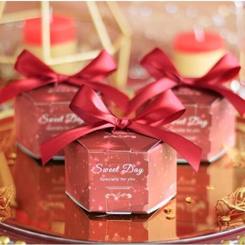 New Europe Hexagon Style Candy Box Wedding Favors Paper Gift Boxes with Ribbon Baby Shower Birthday Gifts Bag Party Supplies