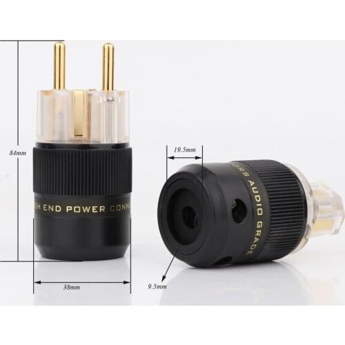 One Pair Hifi Gold Plated Brass EU Power Connector IEC Plug Hi-end Schuko Power Cable Plug