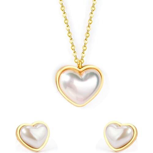 LUXUKISSKIDS Lover Jewelry Sets Romantic Style Heart Shape Imitation Pearl Pendant Necklace Earring Brinco Collars Choker Party