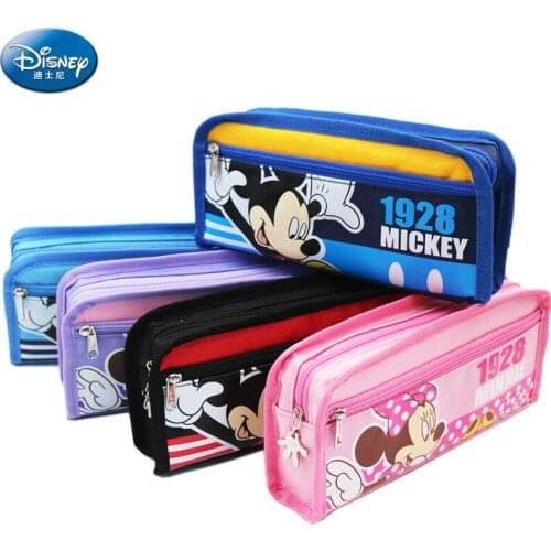 Original Disney Princess Minnie Mickey Pencil Bag Pencil Box Large Capacity Stationery Bag Simple Student Stationery Box