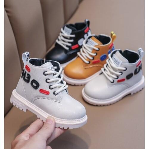 Fashion Children Martin Boots Autumn Winter Boys Ankle Shoes Warm Leather Students Girls Short Boots Soft Non-slip Size 21-30