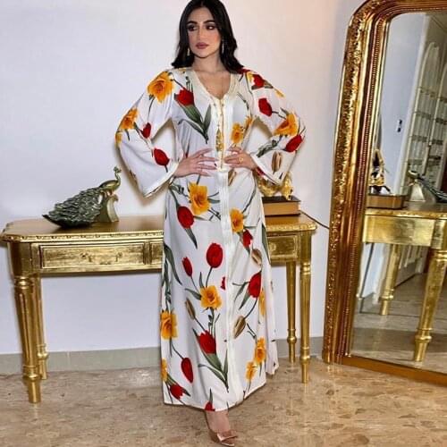 Muslim print long slim floral turkish dress abaya Dubai Muslim UAE Morocco Qatar ladies dress elegant and beautiful hip skirt