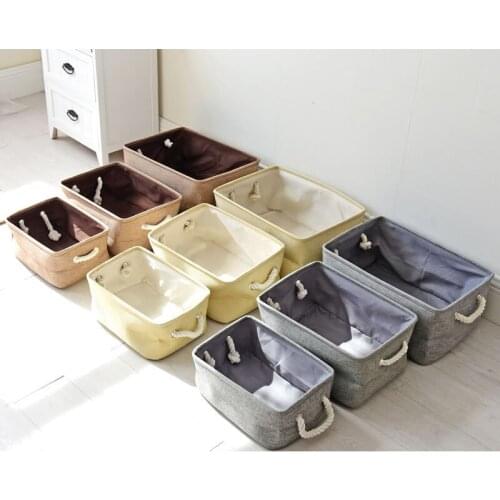 Plain Linen Brief Design Debris Folding Waterproof Laundry Basket Three-piece Underwear Toy Storage Basket Hand Basket