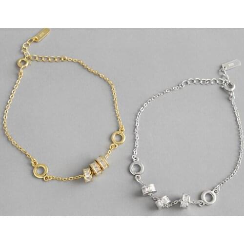 Luxury Cubic Zirconia Womens Bracelet 925 Sterling Silver Charm Bracelets for Women Golden CZ Moving Bead Bracelet