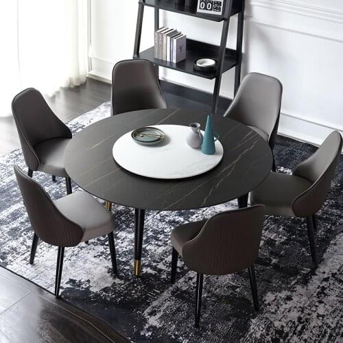 Light luxury rock slate round modern simple round home dining table Nordic solid wood round table