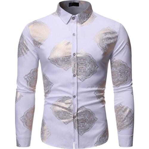 Mens Nightclub Floral Dress Shirts 2019 Luxury Brand Bronzing Long Sleeve Shirt Men Party Wedding Casual Shirt Camisa Masculina