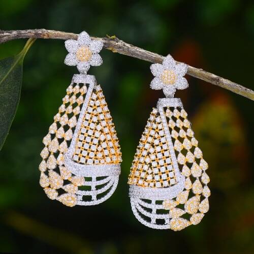 Trendy Luxury Geometry Statement Dangle Earring For Women Wedding Cubic Zirconia DUBAI Bridal Earring Jewelry Accessories2020