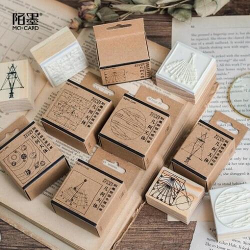 1pcs Geometric Celestial Series Wooden Rubber Stamps for DIY Scrapbooking Diary Scrapbooking Standard Stamp