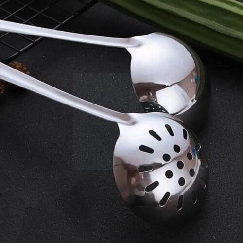Steel Spoon And Leaky Spoon Colander Hot Pot Spoon Tool Ladle Kitchen Ladle Slotted Handle Soup Long Cooking D3F0