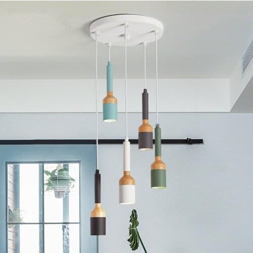 Triple LED Pendant Lights With Metal Lampshade For Dining Room Single Wood Decor Pendant Lamp Restaurant Lustre Lighting