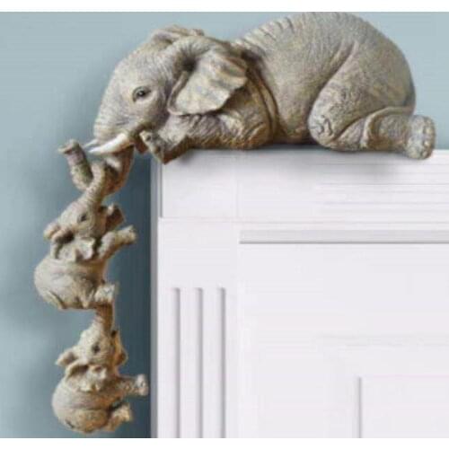 Elephant Resin Ornaments Three-piece Decorations 3 Elephant Mothers And Two Babies Hanging On The Edge Of Handicraft Statues