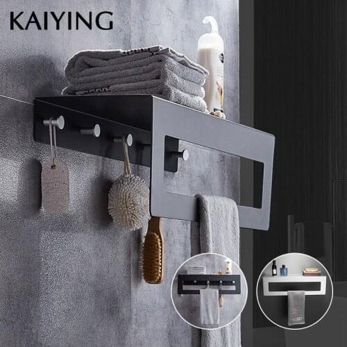 KAIYING Alumimum Bathroom Towel Rack Wall-mounted Double Towel Holder Towel Clothes Organizer Storage Shelf Bathroom Accessories