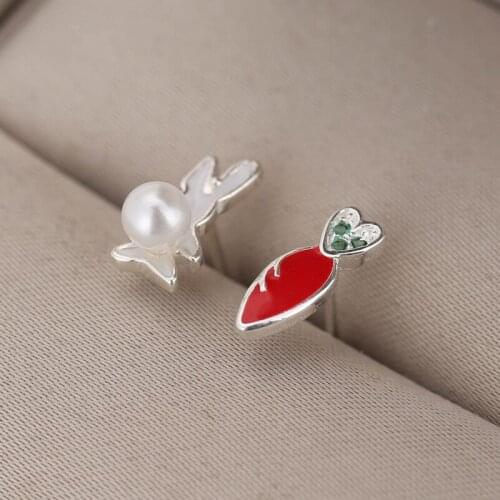 100% 925 Sterling Silver Enamel Rabbit Stud Earrings for Women Party Gift Pearl Jewelry Pendientes Boucle D Oreille