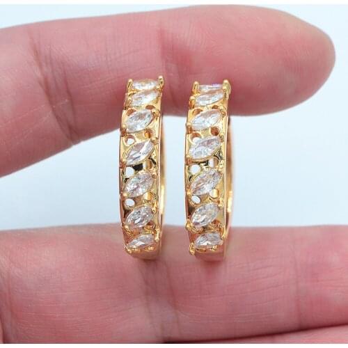 Gold Color Women Fashion White Marquise Cubic Zirconia CZ Huggie Hoop Earrings Jewelry