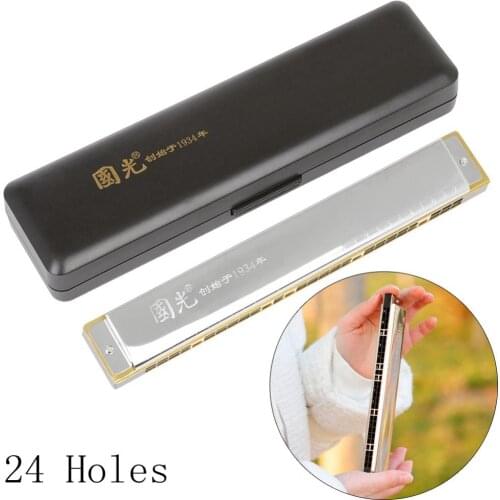 28 Holes Harmonica Key of C Wide Range Accent Silver Stainless Steel Musical Instrument with Case for Music Lovers