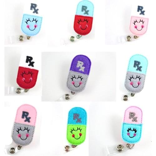 30pcs Cute Cartoon Pills Retractable Badge Holder Felt/Medical Nurse Badge Reel