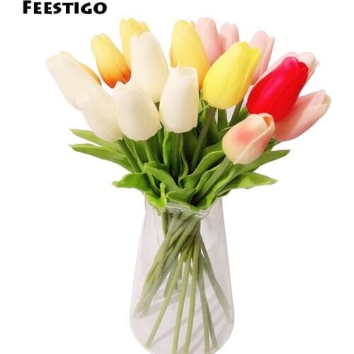 36PCS/lot PU Mini Artificial Tulip Flower Real Touch Wedding Flowers Bouquet Silk Flowers Home Garden Birthday Party Decoration