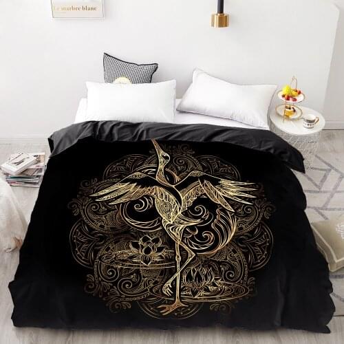 3D HD Digital Printing Custom Duvet Cover,Comforter/Quilt/Blanket case Queen King Bedding 220x240,Bedclothes Golden crane black