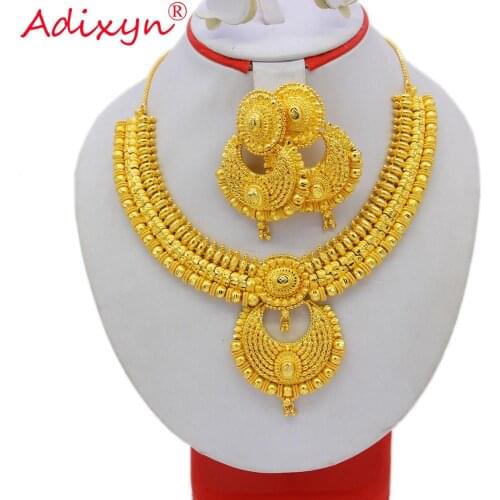 Adixyn Vintage Necklace&Earrings Jewelry Set for Women Gold Color /Copper Jewelry African/Ethiopian Bridal Wedding Gifts N10081