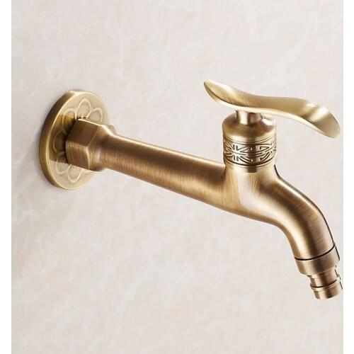 Free Shipping Fancy Art Carved Solid Copper Antique Washing Machine Faucet Wall Mount Bibcock Tap Single Cold Faucet China GI121