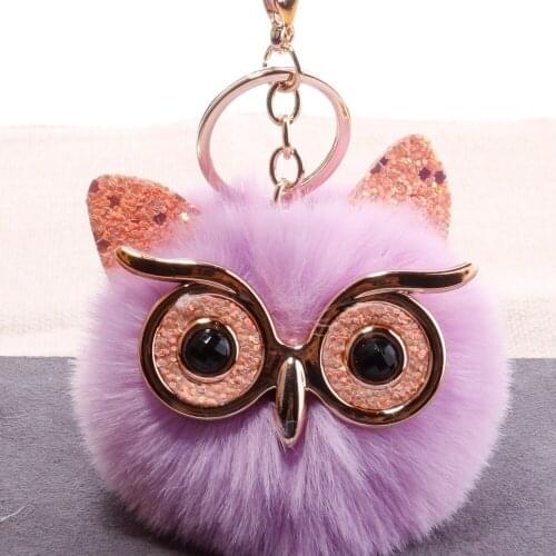 Animal Owl Keychain Pendant Imitation Fox Fur Ball Keychain Ladies Car Handbag Keychain