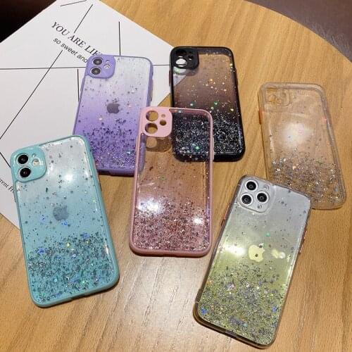For iPhone 12 11 Pro Max 12 Mini Cases Gradient Bling Glitter Cover For iPhone XR XS Max X 7 8 Plus 6S Soft Silicone Covers