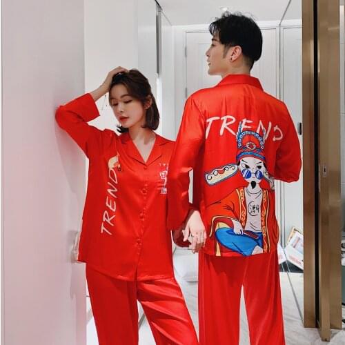 Chicnymph Silk Satin Couple Pajamas Women Spring Long Sleeve Sleepwear Turn-down Collar Pyjamas Suit Female Pijamas Set Homewear
