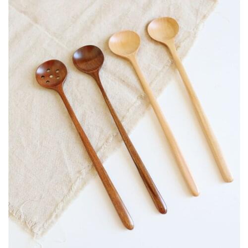 Wooden Korean sauce spoon long handle round mouth mixing spoon special spoon sauce sauce salt spoons dessert spoons Soup Spoon