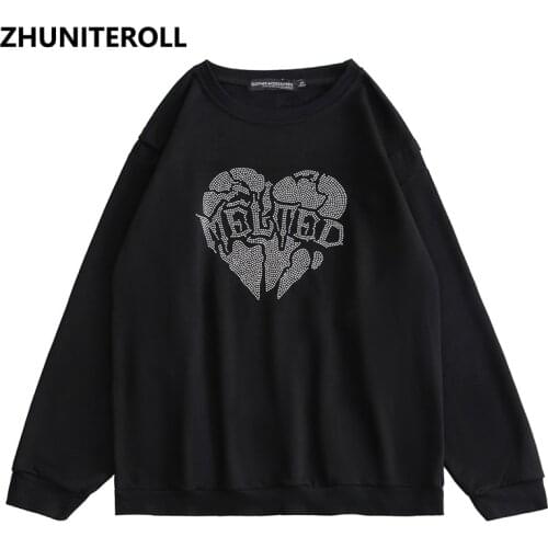 Harajuku 2021 Heart Graphics Letter Crewneck Sweatshirt Hip Hop Solid Tracksuit Men Hoodies Couple Fashion Autumn Top Clothing